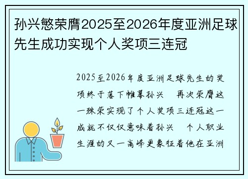 孙兴慜荣膺2025至2026年度亚洲足球先生成功实现个人奖项三连冠