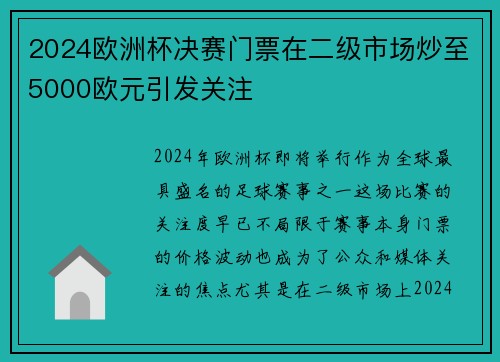 2024欧洲杯决赛门票在二级市场炒至5000欧元引发关注